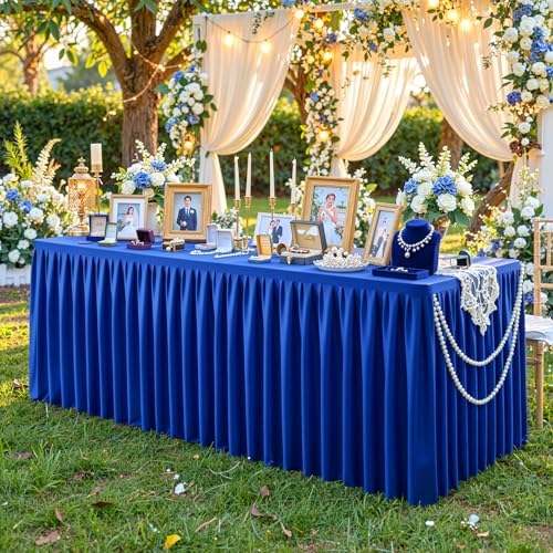 Royal Blue Polyester Table Cloths for Rectangle 6 Foot Tables, 6 Pack Wrinkle Free Tablecloths Stretchy Banquet Ruffle Fitted Table Cover Desk Skirt for Parties Wedding Birthday Baby Shower - Image 3