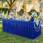 Royal Blue Polyester Table Cloths for Rectangle 8 Foot Tables, 1 Pack Wrinkle Free Tablecloths Stretchy Banquet Ruffle Fitted Table Cover Desk Skirt for Parties Wedding Birthday Baby Shower - Image 2
