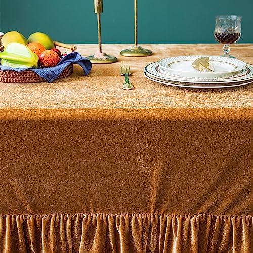 GLORY SEASON Velvet Tablecloth Luxurious Solid Rectangle Table Cloth,Oblong Retro Farmhouse Ruffle Tablecloths Washable Table Cover for Party Wedding Baby Shower Kitchen Dinning Tabletop Decoration - Image 5