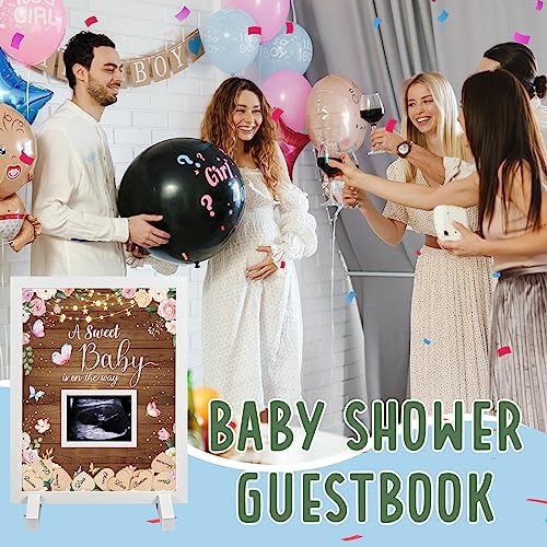 Kosiz Baby Shower Guest Book Frame, 60 Guests Wooden Hearts, Wood Floral - Image 6