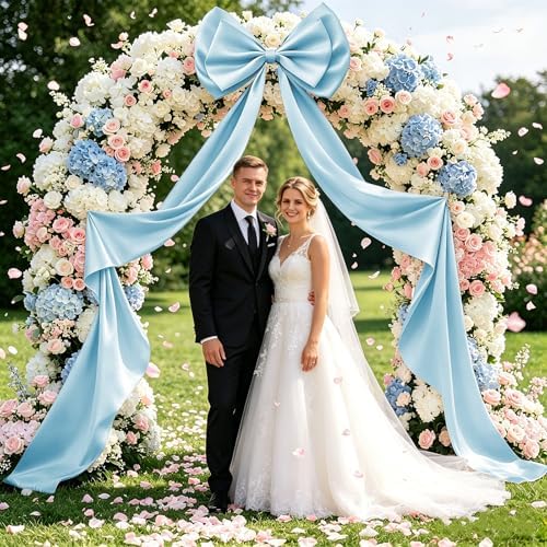 Large Blue Bow Decor, Double Layer Satin 80x20 Inches - Image 6