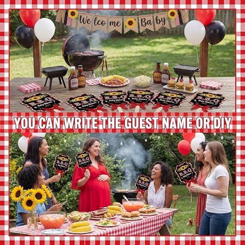 Huwena 50 Sets BBQ Baby Shower Fans Bulk for Guests Hand Fans with Red Bow Handheld Fan Baby Q Shower Favors Gifts for Summer BBQ Party Favors - Image 4