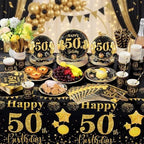 Ceenna 452 Pcs 50th Birthday Party Decoration Men for 50 Guests, Happy Black Gold 50th Birthday Paper Plates Napkins Cups Tablecloth Cutlery Straw Cheers to 50 Tableware Party Supplies for Women Men - Image 4