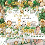 Safari Baby Shower Decorations,387pcs Jungle Baby Shower Decorations Sweet Boy Baby shower Theme Plates and Napkins Cups Tablecloth Backdrop Topper Balloons for Boy Wild Birthday Decorations - Image 3