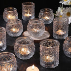 DARJEN Clear Votive Candle Holders Set of 24- Round Glass Candle Holders Bulk for Tea Light Candle, Embossed Candle Votives for Wedding Centerpiece, Various Parties & Home Decor by DARJEN