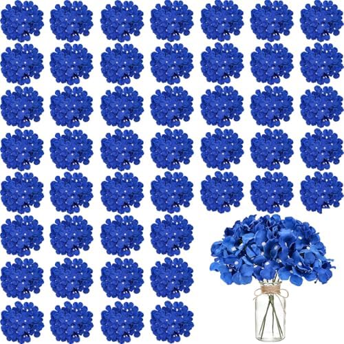 WEISPARK 100PCS Artificial Hydrangea Flowers, Fake Flowers Silk Hydrangea Full Flowers Heads with Stems for Wedding Home Party Shop Baby Shower Decor (Royal Blue) by WEISPARK