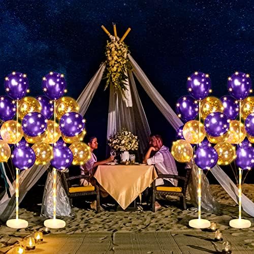 Wettarn 6 Set of Christmas Balloon Stand Kit for Floor with Balloons Light Strings Holder Centerpieces Balloon Column Kit Birthday Baby Shower Wedding Party(Gold Sequin, Purple) - Image 6