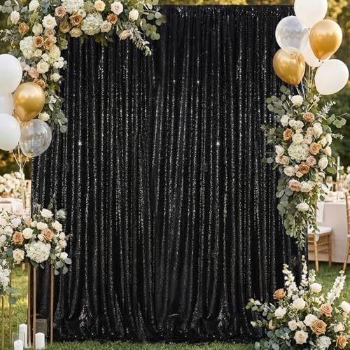 6x8FT Black Curtains Backdrop for Parties, Glitter Sequin Wedding Backdrop - Image 4