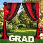 Party Backdrop Curtain 10ftx10ft - Red Black Wrinkle Free Satin Drapes - Image 3