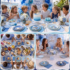 144 Pcs 48 Guests Blue Paper Plates and Napkins Party Supplies - Image 6