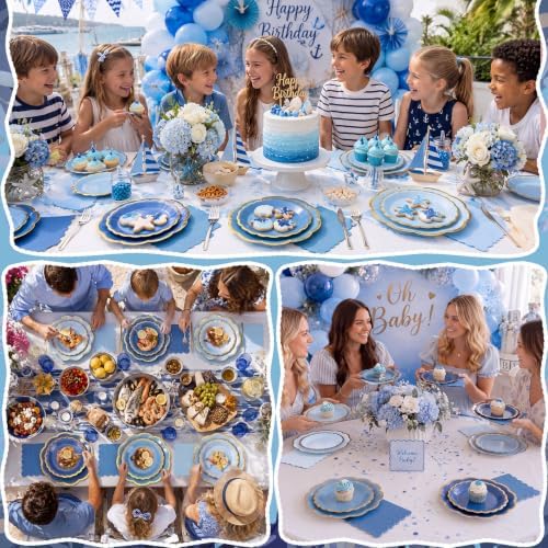 144 Pcs 48 Guests Blue Paper Plates and Napkins Party Supplies - Image 6