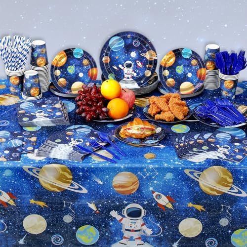 Potchen 452 Pcs Space Plates Napkins Party Supply, Dark Blue - Image 6