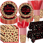 Ceenna 452 Pcs Red Cheetah Print Birthday Party Decorations for 50, Cheetah and Cherry Print Plates Napkins Cup Tablecloth Cutlery Straw Leopard Disposable Tableware for Women Y2K Night Party Supplies by Ceenna