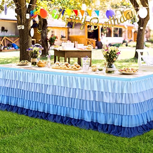 Blue Tablecloth Tutu Table Skirt for Frozen Under the Sea Party Decorations Gender Reveal Birthday Elephant Baby Shower 9ft - Image 4