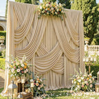 20ft x 12ft Champagne Backdrop Curtain for Parties, Wrinkle Free Polyester 4 Panels 5x12ft Photo Backdrop Drapes Back Drop Cloth for Wedding Birthday Party Baby Shower Photography Background by Htper