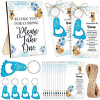 Estune 50 Sets Boy Baby Shower Bottle Opener Favors Bulk Include 50 Pcs Blue Footprint Keychain Bottle Openers with Organza Bags Thank Tags Baby Shower Gender Reveal Party Souvenirs Gifts for Guests by Estune