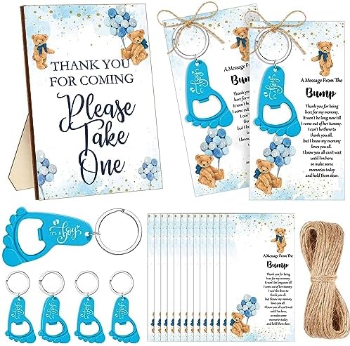 Estune 50 Sets Boy Baby Shower Bottle Opener Favors Bulk Include 50 Pcs Blue Footprint Keychain Bottle Openers with Organza Bags Thank Tags Baby Shower Gender Reveal Party Souvenirs Gifts for Guests by Estune