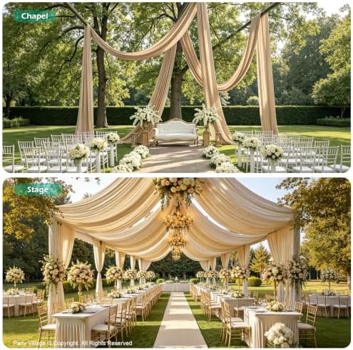 2 Panels 5ft(W) x 20ft(L) Soft Tan Ceiling Drapes for Wedding Parties - Image 4