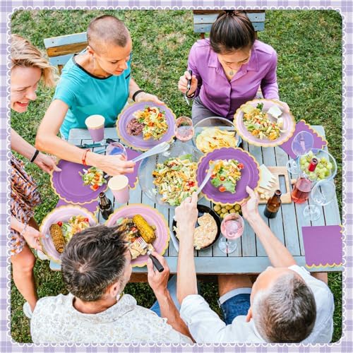 Mimorou 169 Pcs Purple Plates Napkins Cups Flatware Set - Image 6