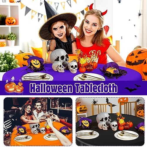 Buryeah 24 Pcs Black, Purple, Orange Round Plastic Tablecloths 84 Inch - Image 4
