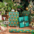 WRAPAHOLIC 30 Inch Jumbo Reversible Peacock Christmas Wrapping Paper - 30 Inch x 100 Feet Jumbo Roll Peacock Feather Wrapping Paper with Metallic Foil Shine for Christmas, Birthday, Holiday - Image 6