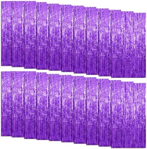 20 Pack Foil Curtain Backdrop Purple Metallic Tinsel Foil Fringe Curtains Photo Booth Props for Birthday Wedding Engagement Baby Shower Bachelorette Christmas Holiday Celebration Party Decorations by KEJ