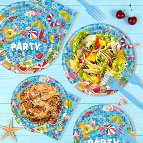 250 Pcs Summer Pool Plates and Napkins, 50 Guests Disposable Pool Party Dinnerware Swimming Beach Ball Tableware Set for Birthday Hawaii Holiday Picnic Party Supplies - Image 7