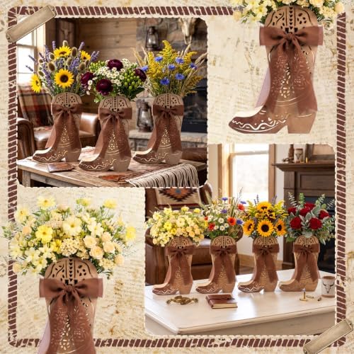 Cinnvoice 6 Pcs Brown Western Cowboy Boot Centerpieces with Riibon - Image 5