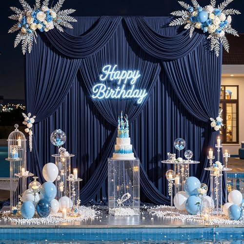 30 ft x 8 ft Navy Blue Backdrop Curtain Panels, 6 Panels 5 ft x 8 ft Wrinkle Free Polyester Photography Backdrop Drapes, Wedding Party Home Decoration Supplies - Image 3