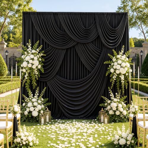 20×10 Black Curtains for Wedding Party Backdrop Decorations-4 Panel 5×10ft by LeegleriTableSkirt