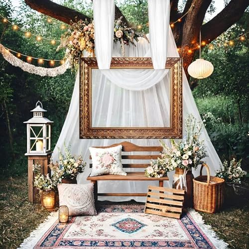 Wenqik Wedding Large Photo Booth Props 35 x 47 Inch Gold Vintage Frame Photo Booth Selfie Frame with 13 ft Ribbon for Wedding Bridal Shower Bachelorette Birthday Creative Friends Party Photobooth - Image 5