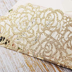 50PCS 5.12 x 7.28'' Gold Wedding Invitations Cards with Burgundy Bowknot Laser Cut Hollow Rose Flowers Invitation for Bridal Shower Engagement Wedding Invite (Gold Glitter) - Image 6