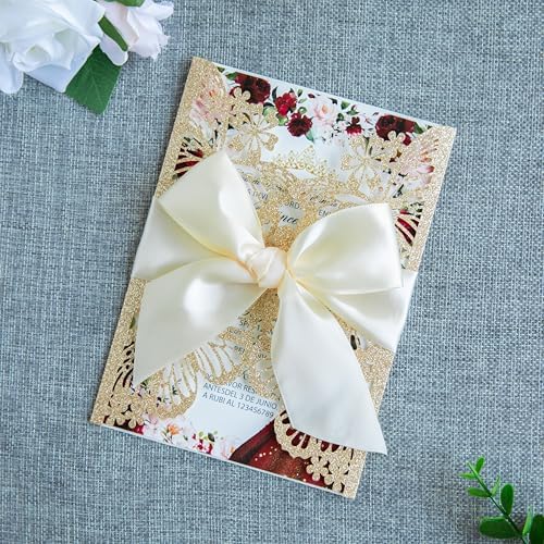 20 PCS 5.12x7.2 Butterfly Personalized Quinceanera Invitation, Customized XV Anos Laser Cut Invitation Cards with Envelopes (20 PCS Light Gold Personalized) - Image 4