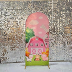 Farm Arched Backdrop Covers Red Barn Cow Animal Chiara Backdrops Arched Stretchy Background for Birthday Parties Baby Shower Decoration Double-Sided Arch Props GX-245-2.5x6ft - Image 3