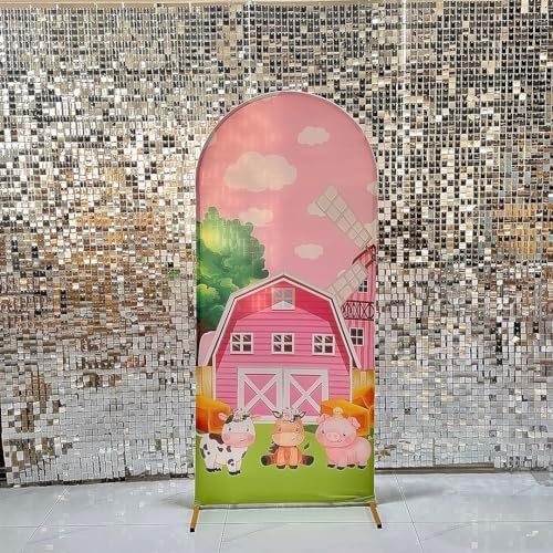 Farm Arched Backdrop Covers Red Barn Cow Animal Chiara Backdrops Arched Stretchy Background for Birthday Parties Baby Shower Decoration Double-Sided Arch Props GX-245-2.5x6ft - Image 3
