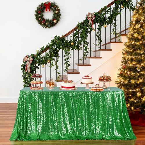 Poise3EHome Green Sequin Tablecloth 60×120 Inch Rectangle Sequin Fabric Table Cloth for Christmas Birthday Party Wedding Holiday Cake Table Decoration - Image 4