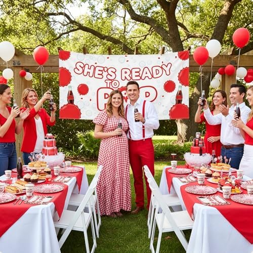 FoldTier 250 Pcs She's Ready to Pop Baby Shower Decorations Paper Plates and Napkins Cups Red and White Tableware Set for 50 Guests Disposable for Baby Shower Gender Reveal Birthday Party Supplies - Image 5