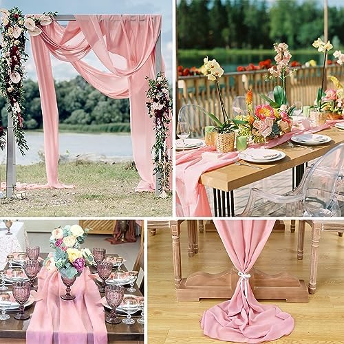 10 Pack 10ft Baby Pink Chiffon Table Runners Wedding Table Runner Sheer Romantic Tulle Table Runner for Christmas Wedding Bridal Tea Party Baby Shower Birthday Party Table Decorations(120 x 12 in) - Image 6