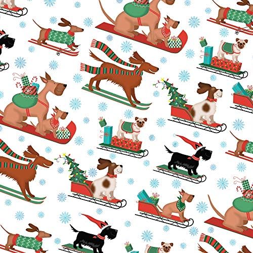 Jillson Roberts Kids Christmas Wrapping Paper Roll Bundle (25 sq ft per roll, 100 Total Sq Ft) Holiday Hedgehog, Dogs, Cats, Sleigh, 4 Pack - Image 6