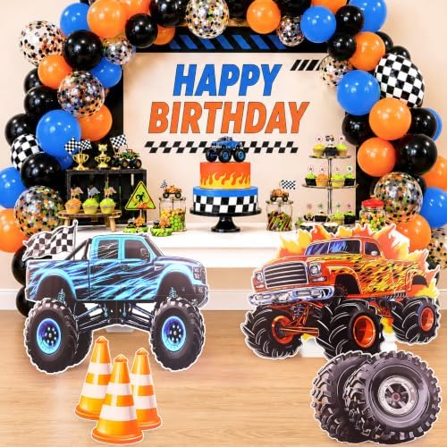 4 PCS Large Monster Truck Birthday Decorations, Monster Truck Party Decorations Cardboard Cutouts, Big Wheel Race Truck Theme Birthday Party Decor for Backdrop Yard Signs Standup Photo Booth Props by Unknown
