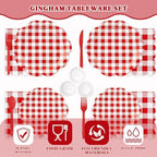 350 PCS Red Gingham Disposable Dinnerware Set, Decagonal Paper Plates 7 & 9 Inch, Napkins, Cups & Cutlery, Checkered Party Supplies for Picnic BBQ Valentine Christmas - Image 6
