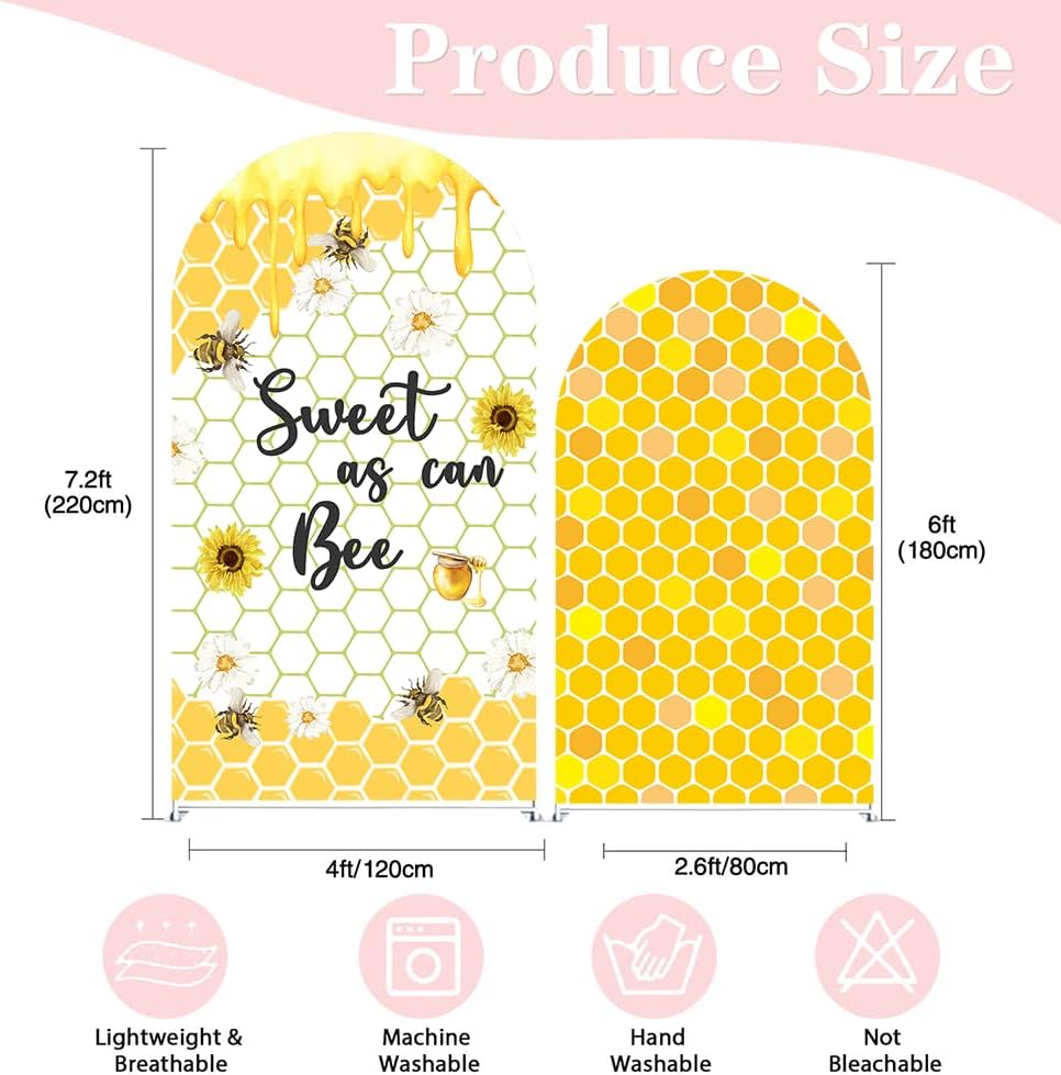 Set of 2 Arch Backdrop Covers Sweet Bee Theme Baby Shower 2PCS Spandex Stretchy Arch Cover for Honey Bees Birthday Party Banquet Decorations (Yellow,7.2FT & 6FT) - Image 4