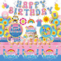 156Pcs Girls Birthday Party Decoration Set Cartoon Teacher Paper Plates and Napkins Happy Birthday Banner Hanging Swirls Cupcake Toppers Tablecloth for Girls Baby Shower English Teacher Party Supplies by ojustbeok