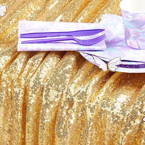 QueenDream Gold Table Cloth Party Decorations: Sequin Fabric 90x90 Inch - Image 4