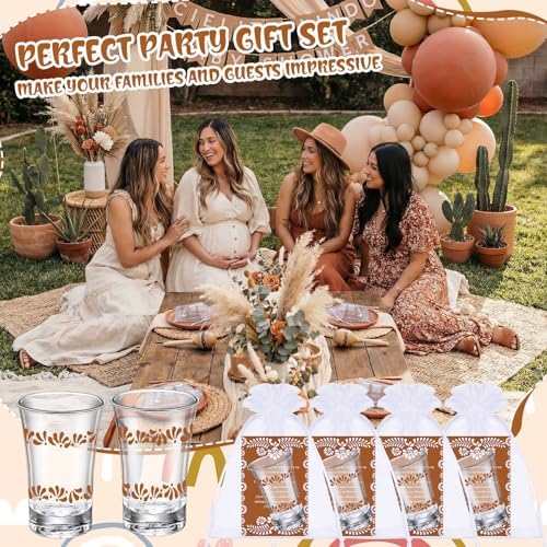 SiliFine 50 Sets Cielito Lindo Baby Shower Favors Shot Glasses for Guests Bulk 1.5oz Recuerdos Para Boda Wedding Shot Glass Thank You Card Bag for Guest Talavera Bridal Baby Shower(Terracotta) - Image 3