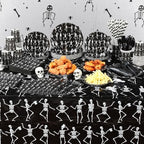 Funnymoom 452 Pcs Halloween Skeleton Party Decorations, Human Bones Dancing Skeleton Paper Plates Napkins Cups Tablecloth Cutlery Straws for Spooky Ghost Themed Birthday Party Supplies, Serves 50 - Image 6