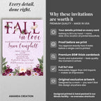 Amanda Creation Fall in Love Bridal Shower Invitations, 30 Personalized 5x7 Purple Bridal Shower Invitations with Envelopes, Purple Peony Autumn Design - Image 4