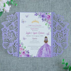 20 PCS 5.12x7.2 Butterfly Personalized Quinceanera Invitation, Customized XV Anos Laser Cut Invitation Cards with Envelopes (Violet Personalized) - Image 3