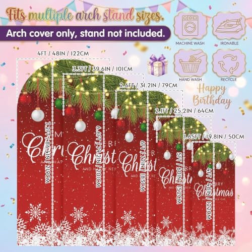 Modern Christmas Pine Branch Ball Strip Arch Backdrop Cover 7.2 ft 2 Sided Wedding Arch Covers Stretchy Backdrop Round Top for Birthday, Party, Baby Shower Decorations - Image 6