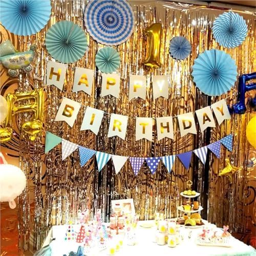 4 Set Party Decorations Colorful Paper Flower Fans Pom Poms Banners - Image 3